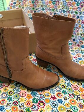 Lands' End Tan Leather Mid-Calf Heeled Boots